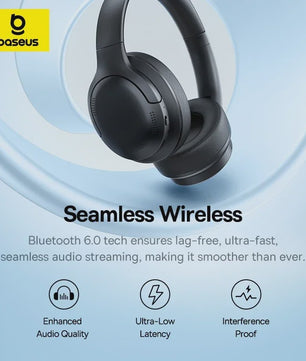 Baseus BH1 Lite Draadloze Koptelefoon - Bluetooth 6.0, 80 Uur Speeltijd, Super Bass & Heldere Oproepen