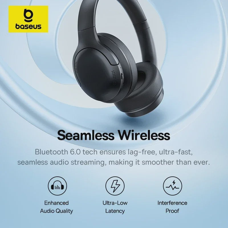 Baseus BH1 Lite Draadloze Koptelefoon - Bluetooth 6.0, 80 Uur Speeltijd, Super Bass & Heldere Oproepen