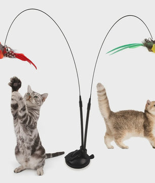 Interactieve Katten Speelstok met Dubbele Vogel en Sterke Zuignap