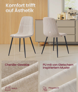 Set van 2 VASAGLE Eetkamerstoelen - Crèmekleurig Gestoffeerd met Metalen Poten