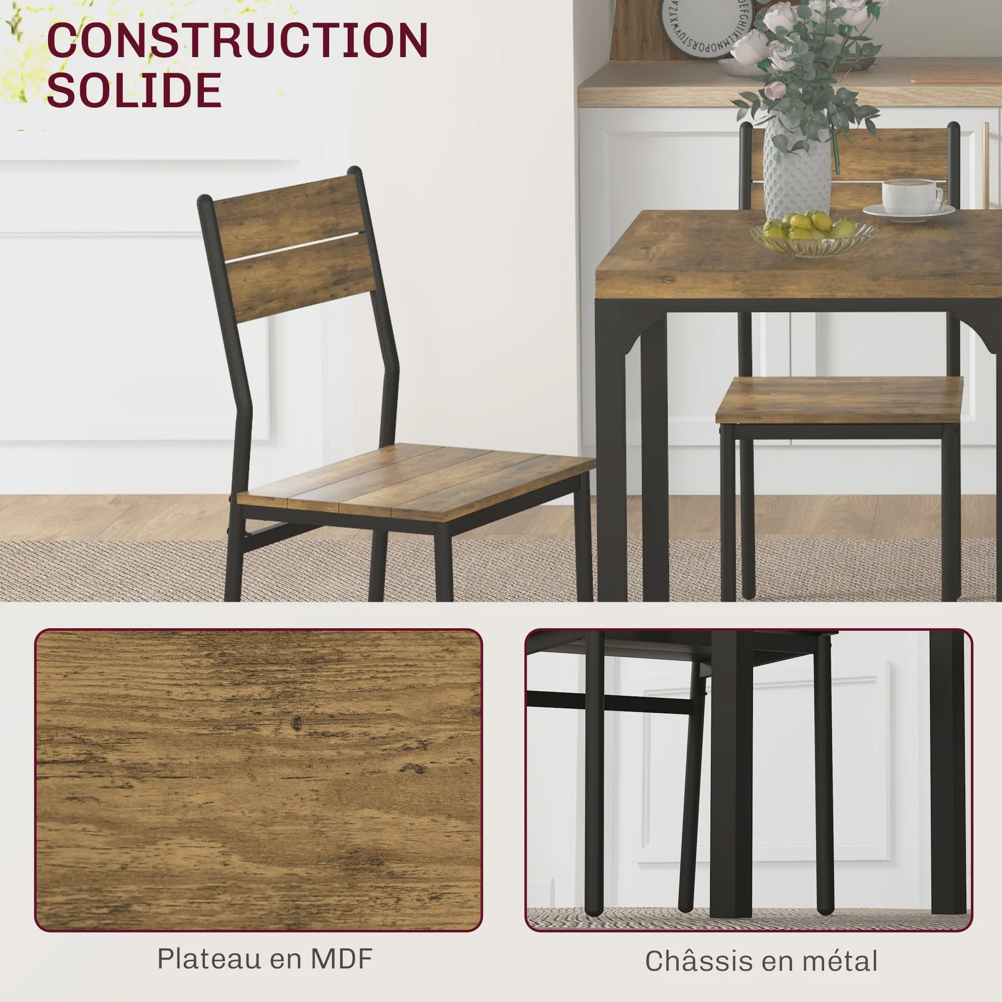 Compacte Eettafel Set met 2 Stoelen - 3-delig Keukenmeubel