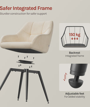 Draaibare eetkamerstoelen van fluweel met armleuningen en metalen poten (set van 2)