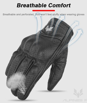 Vintage Leren Motorhandschoenen Heren Zwart - Touchscreen & Anti-slip