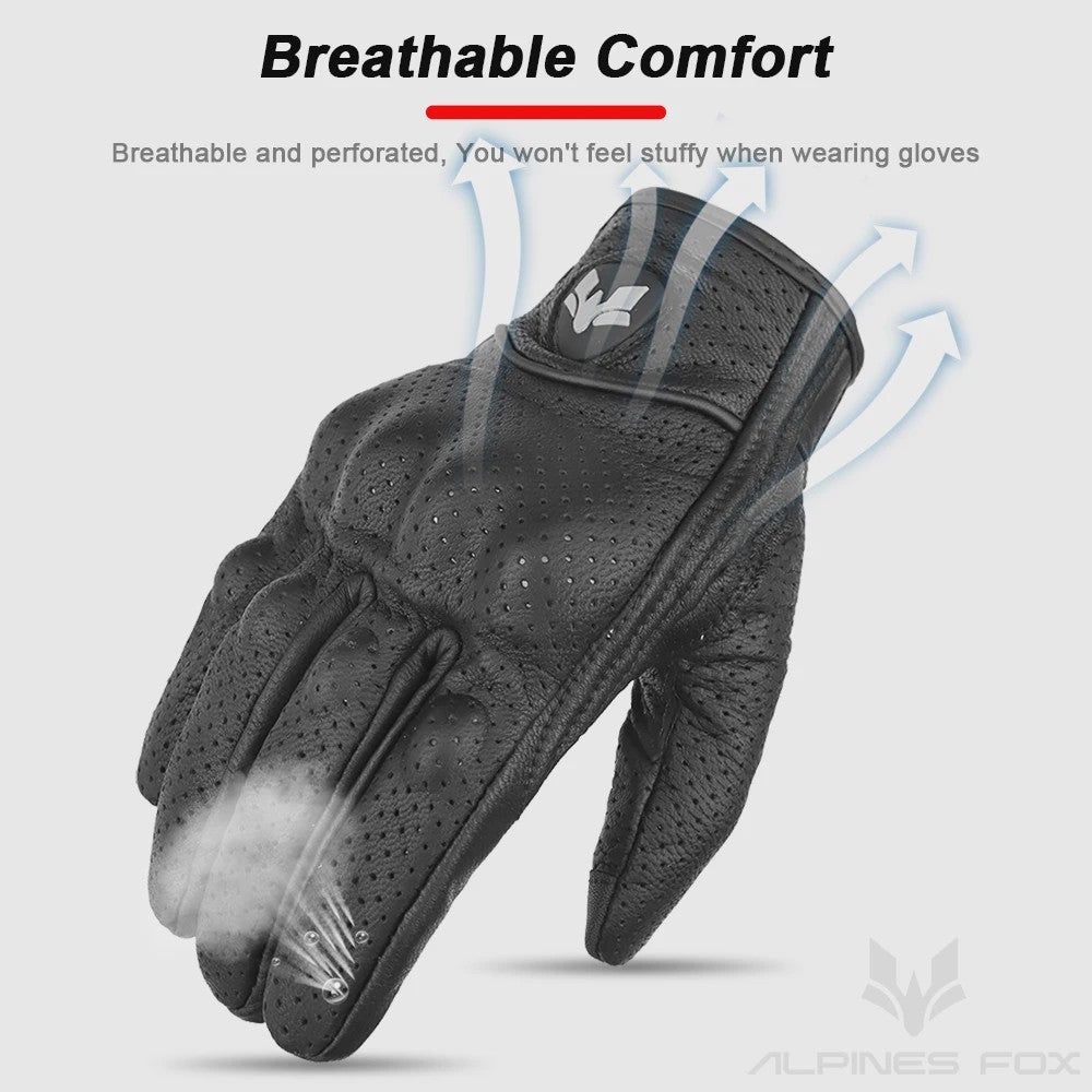 Vintage Leren Motorhandschoenen Heren Zwart - Touchscreen & Anti-slip