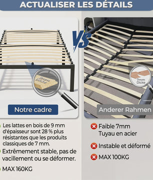 Zwevend Metalen Bedframe 90x200/140x200 cm met Houtlook Hoofd- en Voetbord | Industriële Stijl & 27cm Opbergruimte