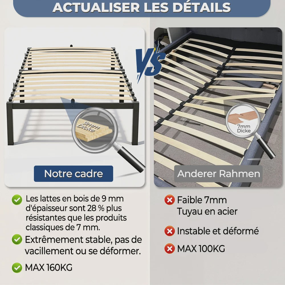Zwevend Metalen Bedframe 90x200/140x200 cm met Houtlook Hoofd- en Voetbord | Industriële Stijl & 27cm Opbergruimte