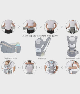 Ergonomische Baby Draagzak Multifunctioneel met Heupstoel - 0 tot 36 Maanden