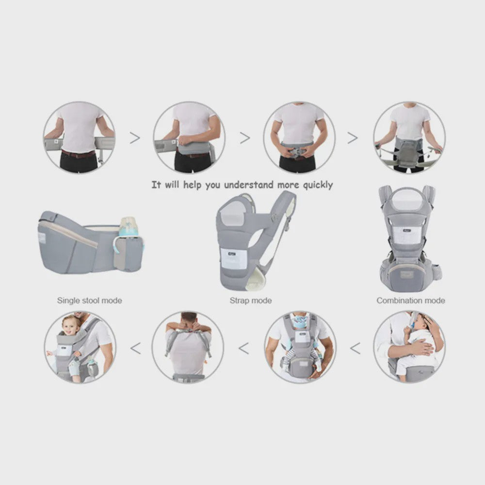Ergonomische Baby Draagzak Multifunctioneel met Heupstoel - 0 tot 36 Maanden