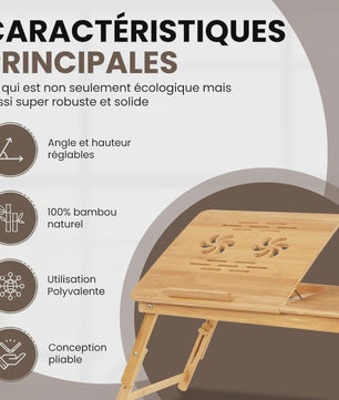 Opklapbare Bamboe Bedtafel met Verstelbare Hoogte & Kantelbaar Bureau - Ideaal voor Laptop, Ontbijt & Lezen