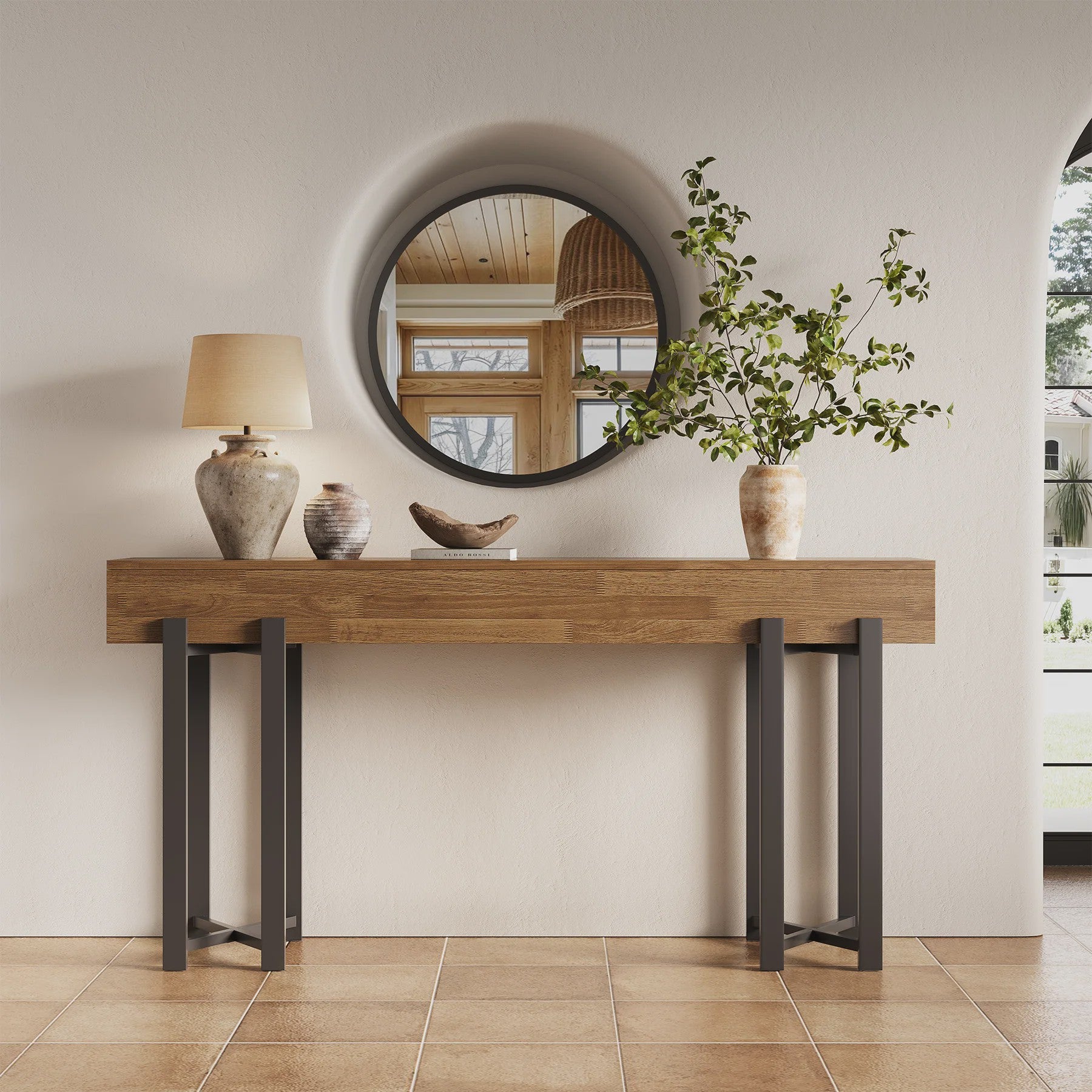 Stijlvolle Eiken Console Tafel (63 inch) - Perfect voor Hal, Woonkamer of Achter de Bank