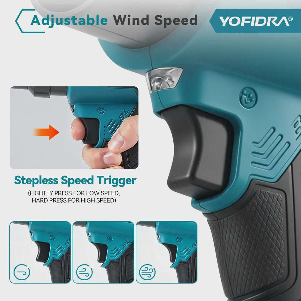 YOFIDRA Krachtige Bladblazer & Zuiger 3500W - 350.000 RPM Borstelloze Motor - Voor Makita Accu
