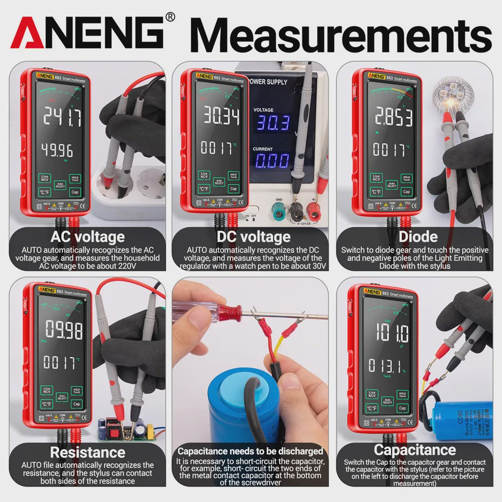 ANENG 683 Slimme Touchscreen Multimeter - Oplaadbaar, 6000 Counts, AC/DC