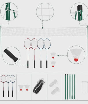 Complete Badminton Set met 4 Rackets, Net en Paaltjes - Ideaal voor Tuin, Park en Outdoor Plezier