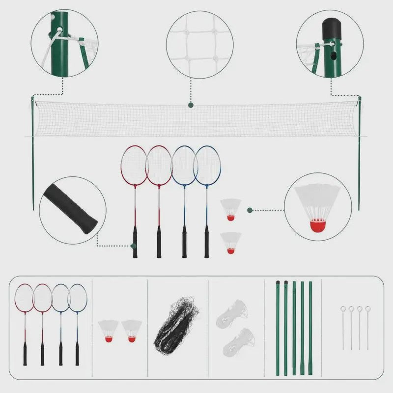 Complete Badminton Set met 4 Rackets, Net en Paaltjes - Ideaal voor Tuin, Park en Outdoor Plezier