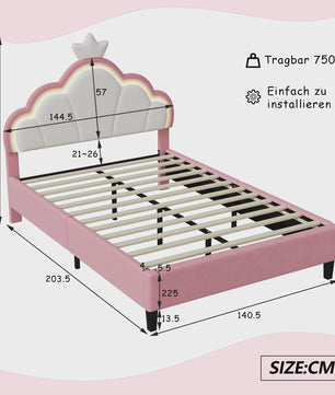 Betoverend Prinsessenbed met Kroon en LED-verlichting - Roze Kinderbed