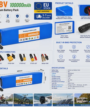 48V 100Ah Lithium Batterij Pack met BMS voor E-bike & Scooter - Inclusief 54.6V Lader