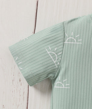 Schattige Baby Zomer Set: Korte Mouw Top & Broek met Zonneprint en Strik - Casual Outfit voor Pasgeborenen