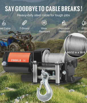 Elektrische Lier 2000lbs voor ATV/UTV - Staalkabel & Afstandsbediening voor Off-Road Voertuigen