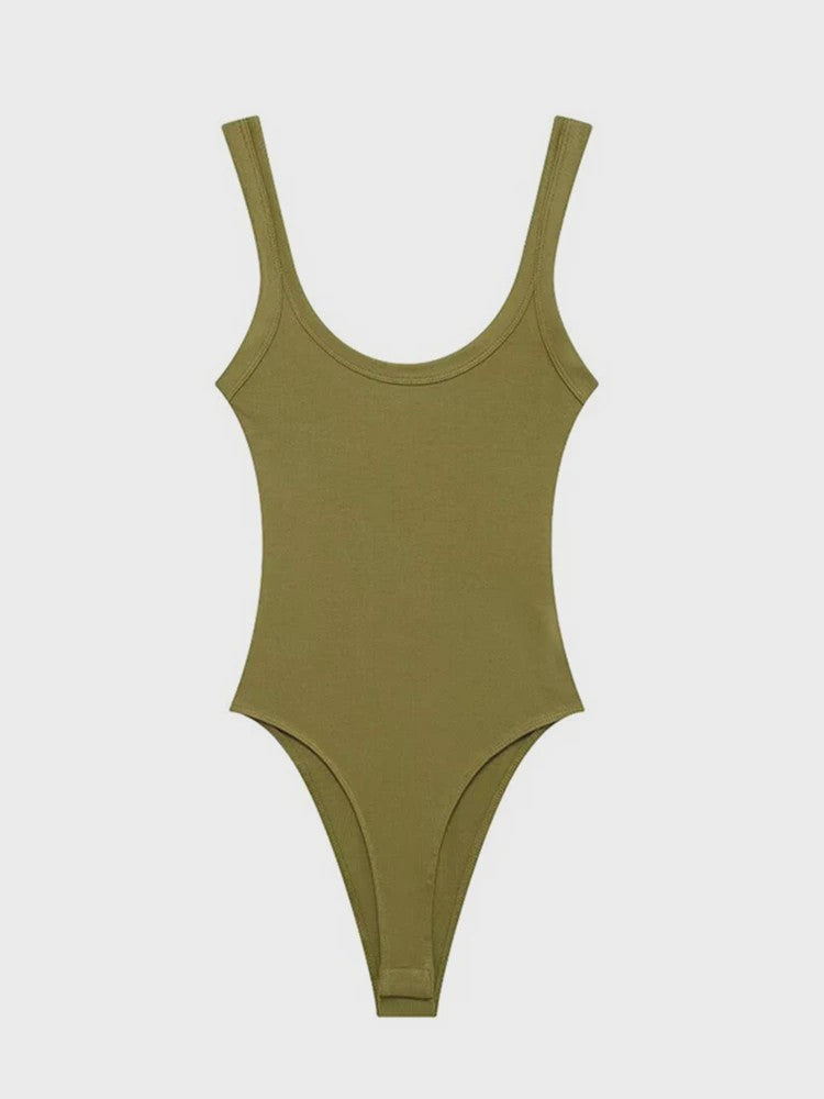 Dames Rib Gebreide Bodysuit met O-hals en Drukknoopsluiting - Comfortabel & Stijlvol
