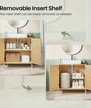 Bamboe Onderbouw Kast Badkamer 60x30x60cm met 2 Deuren en Verstelbare Plank