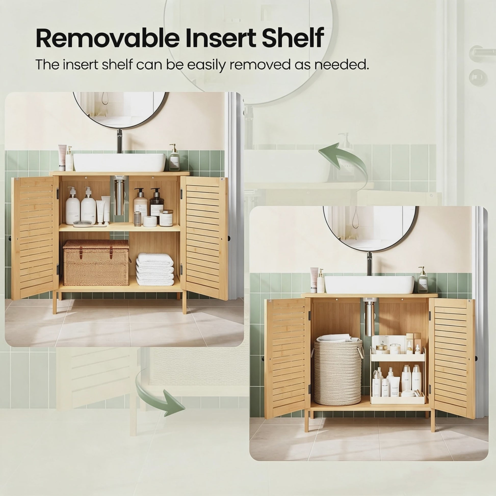 Bamboe Onderbouw Kast Badkamer 60x30x60cm met 2 Deuren en Verstelbare Plank