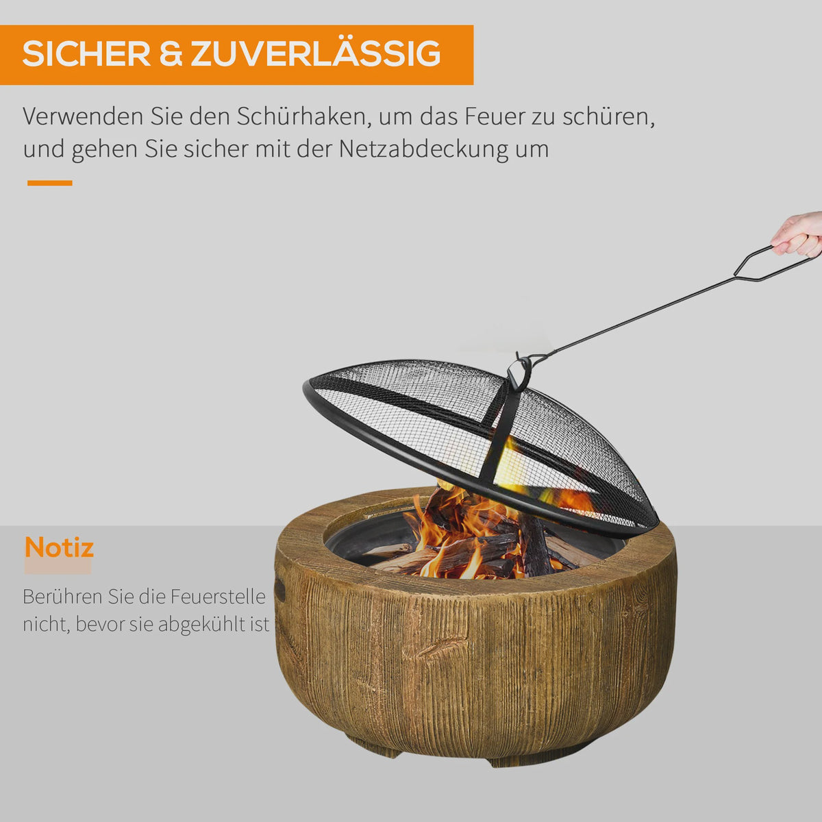 Outsunny Vuurschaal met Deksel en Schep - Sfeervolle Buitenhaard voor Tuin en Camping