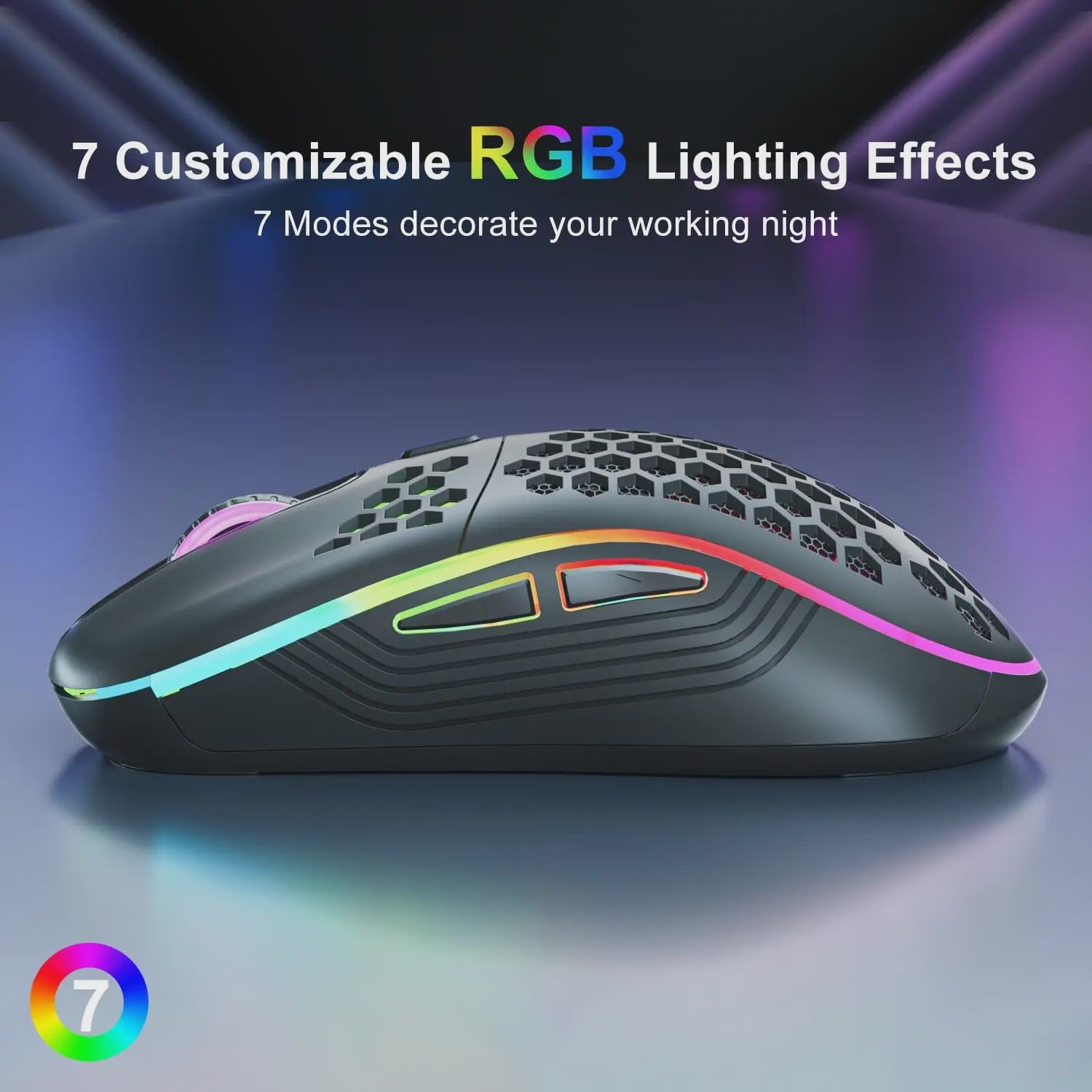 Draadloze RGB Honeycomb Muis - Lichtgewicht, Oplaadbaar & Instelbare DPI