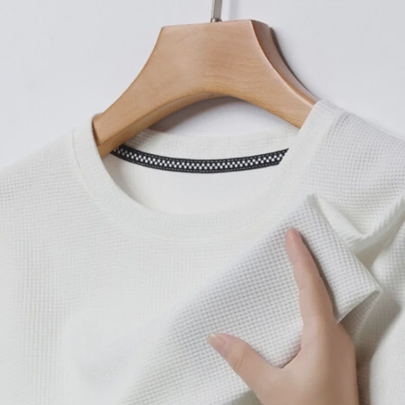 Zomer Wafel T-shirt Heren Korte Mouw Ronde Hals - Comfortabel en Ademend