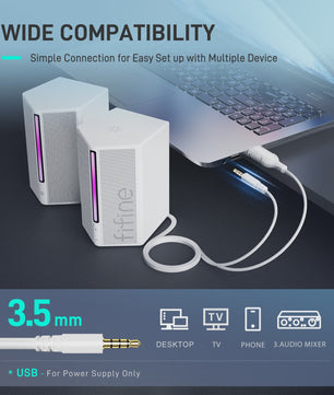 FIFINE A20 RGB PC Speakerset met Stereo Geluid - USB Powered voor PC, PS5, TV, Telefoon