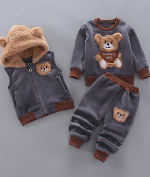 Schattige Baby Kleding Set 3-delig met Beer - Warm & Comfortabel voor Herfst/Winter (0-4 Jaar)