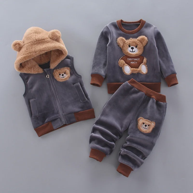 Schattige Baby Kleding Set 3-delig met Beer - Warm & Comfortabel voor Herfst/Winter (0-4 Jaar)