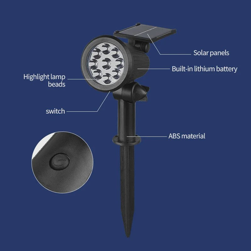 Verstelbare Solar Spotlight 9 LED - Waterdicht IP65 - Tuin, Pad & Muurverlichting