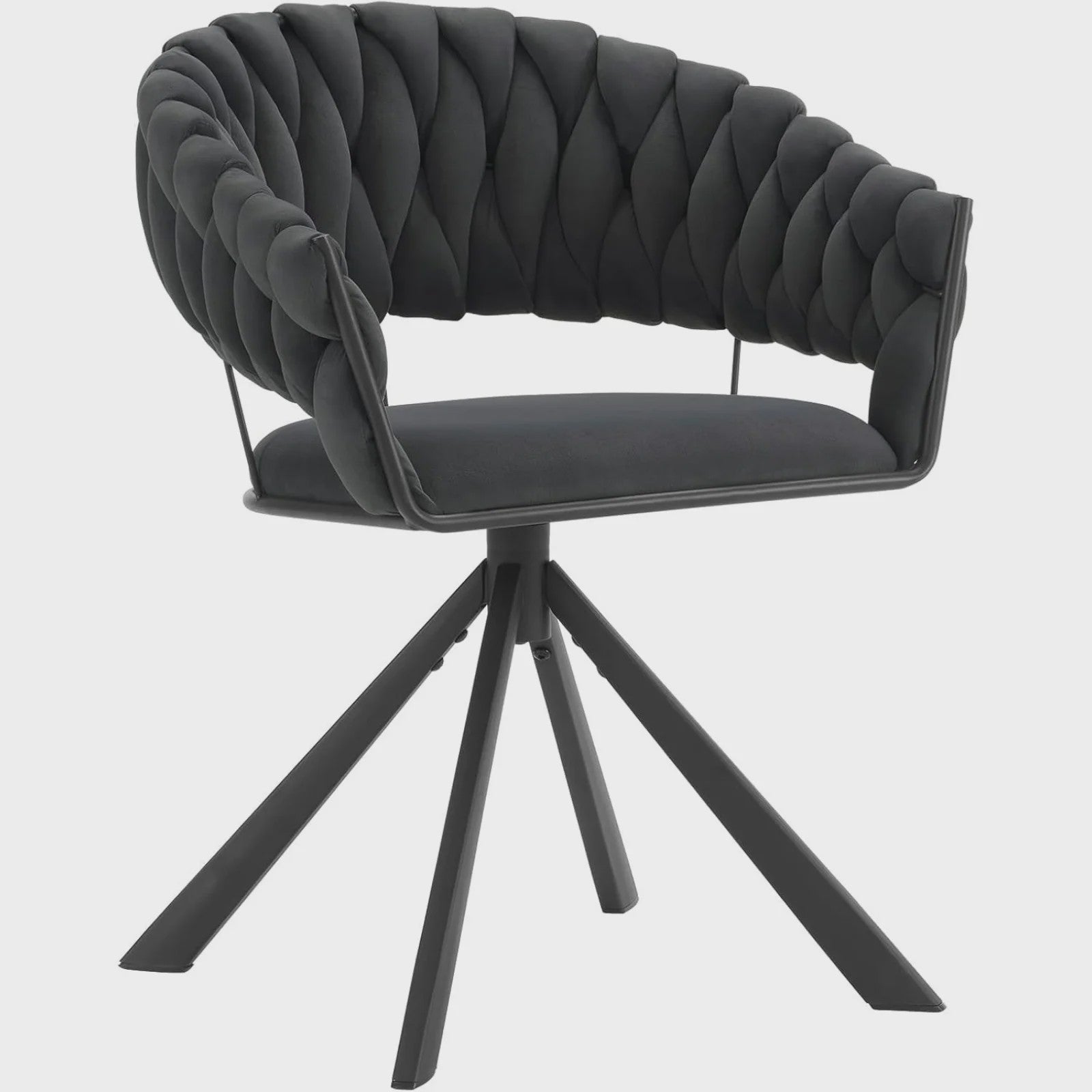 Set van 2 fluwelen draaistoelen 360° met geweven rugleuning en metalen poten