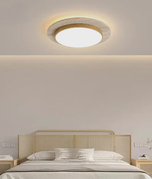 Wabi Sabi Travertin Plafondlamp 40W - Natuursteen & Houtkleur - 15.8 Inch