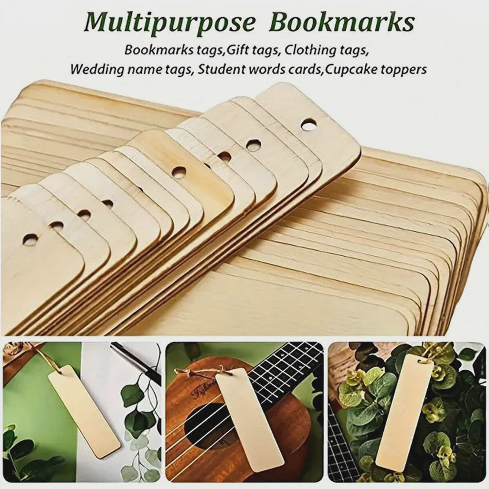 Houten Boekenleggers met Kwastjes Set - Blank & Personaliseerbaar voor Knutselen en Decoratie
