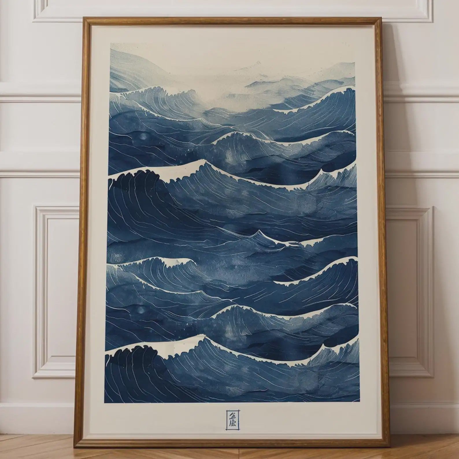 Abstracte Blauwe Golven Canvas Poster - Japandi Zen Stijl Wanddecoratie