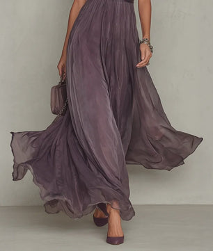 Elegante Lange Chiffon Jurk met Kant en Keyhole Hals - Dames Avondjurk