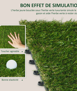 Outsunny Kunstgras Tegels Set van 10 - 30x30 cm - Comfortabel en Groen