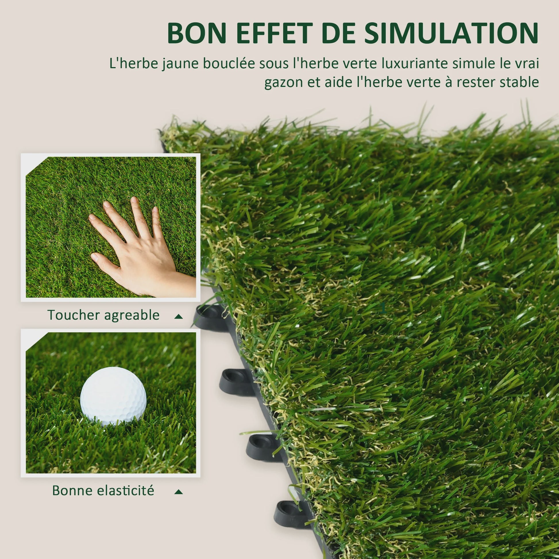 Outsunny Kunstgras Tegels Set van 10 - 30x30 cm - Comfortabel en Groen