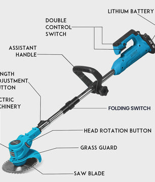Draagbare Elektrische Grasmaaier & Grastrimmer - 800W, Snoerloos & Opvouwbaar