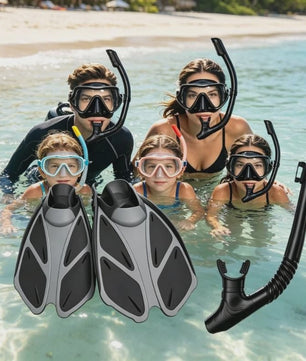 Compleet Snorkel Set voor Volwassenen: Panoramisch Anti-Condens Duikmasker, Droge Snorkel & Verstelbare Zwemvinnen