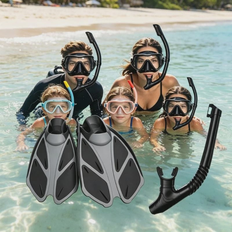 Compleet Snorkel Set voor Volwassenen: Panoramisch Anti-Condens Duikmasker, Droge Snorkel & Verstelbare Zwemvinnen