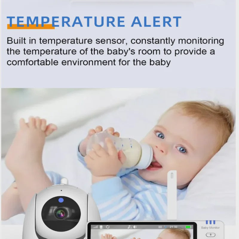 5 Inch Babyfoon met Camera, Video Baby Monitor met Temperatuursensor en Nachtlampje
