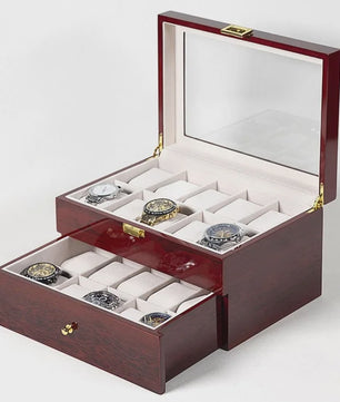 Luxe Houten Horlogedoos met Glas - Diverse Slots & Stijlvolle Opbergoplossing