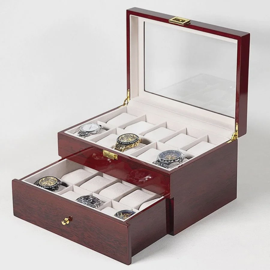 Luxe Houten Horlogedoos met Glas - Diverse Slots & Stijlvolle Opbergoplossing
