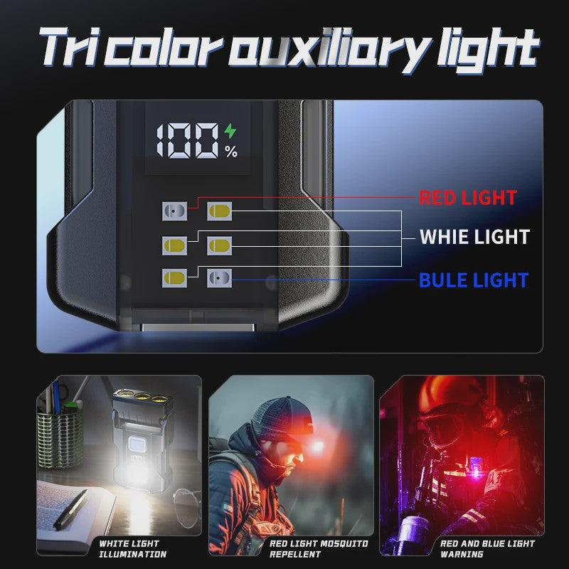 Mini LED Zaklamp USB Oplaadbaar met Batterij Display & Magneet