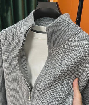 Heren Gebreid Vest met Rits en Opstaande Kraag - Slim Fit Buitenlaag