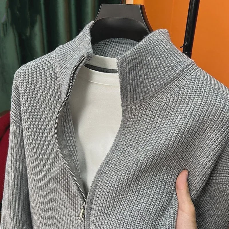 Heren Gebreid Vest met Rits en Opstaande Kraag - Slim Fit Buitenlaag