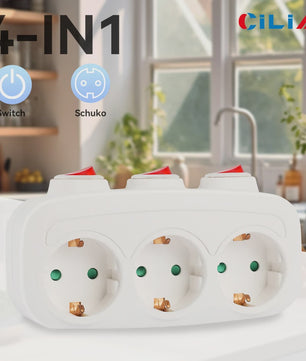 CILIA 3-in-1 Stekkerdoos met 3 Schakelaars - EU Schuko Stopcontacten