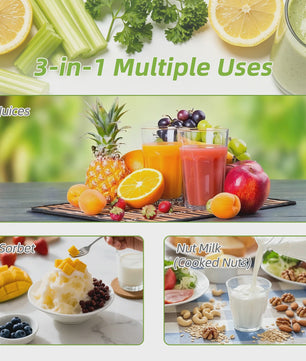 BioloMix 3-in-1 Slow Juicer: Sap, Sorbet & Notenmelk - 150mm Brede Vulopening, 300W Digitaal Display